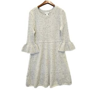 Christopher Banks Womens Speckled Knit Sweater Dress Sz L Bell Sleeves Modest
